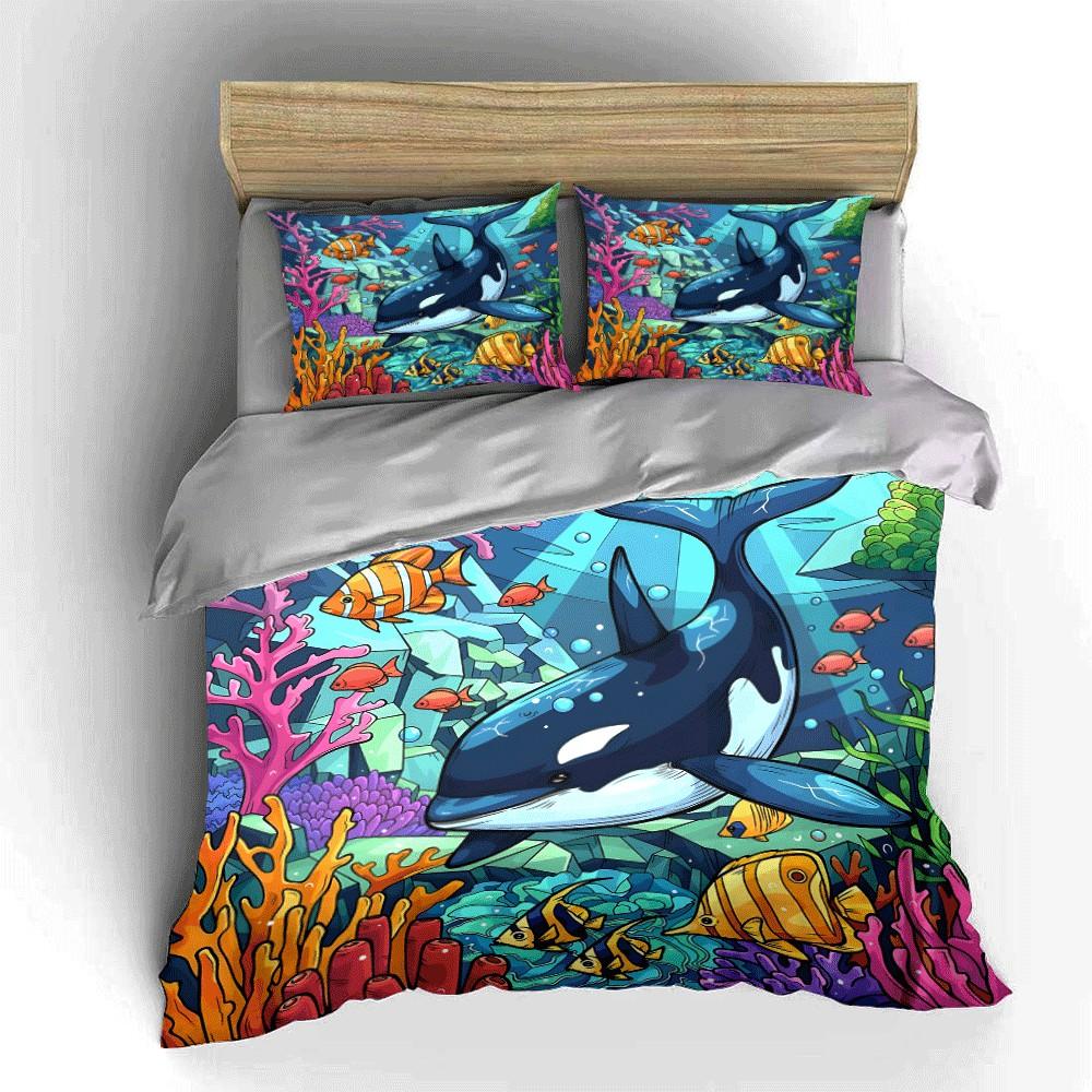 Underwater World Ocean Decor Set Exquisite Three-Piece Bedding Set Gift For Kids And Adults EU Twin 135X200cm&set