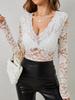 Elegant Women's V-Neck Fan Collar Lace Pullover Top