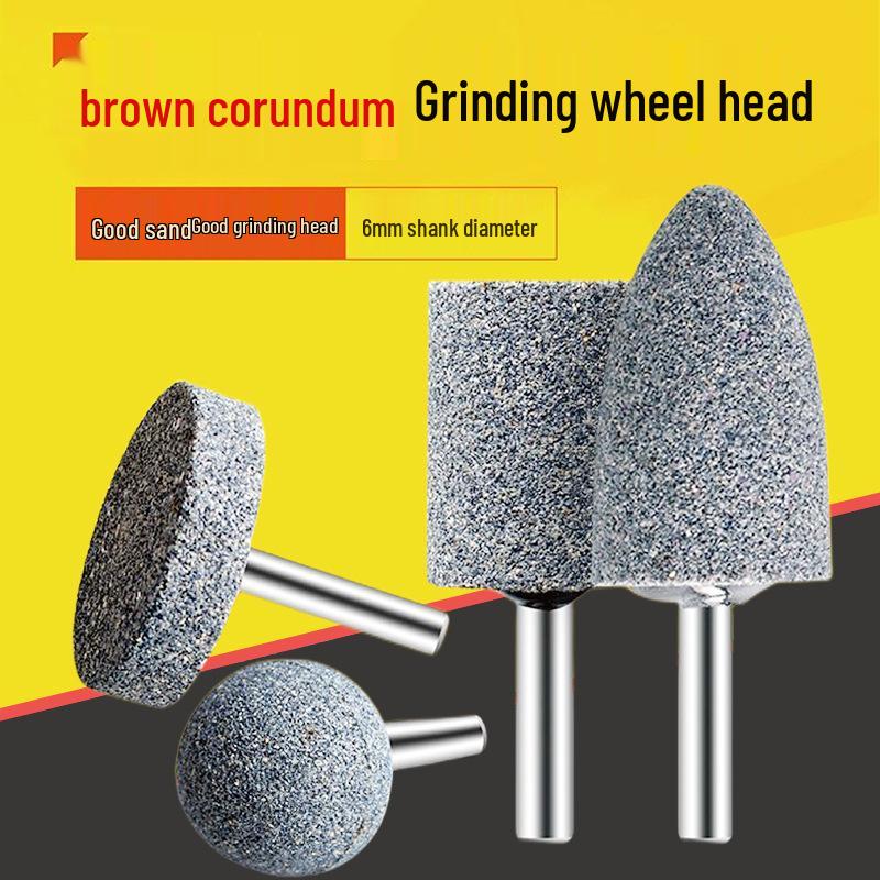 Electric Drill Grinder Head - Brown Corundum Cylindrical/Conical 6mm Polishing Tool.