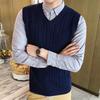 Men's Wool V-Neck Vest - Sleeveless, Thick Knitted Waistcoat for Fall/Winter