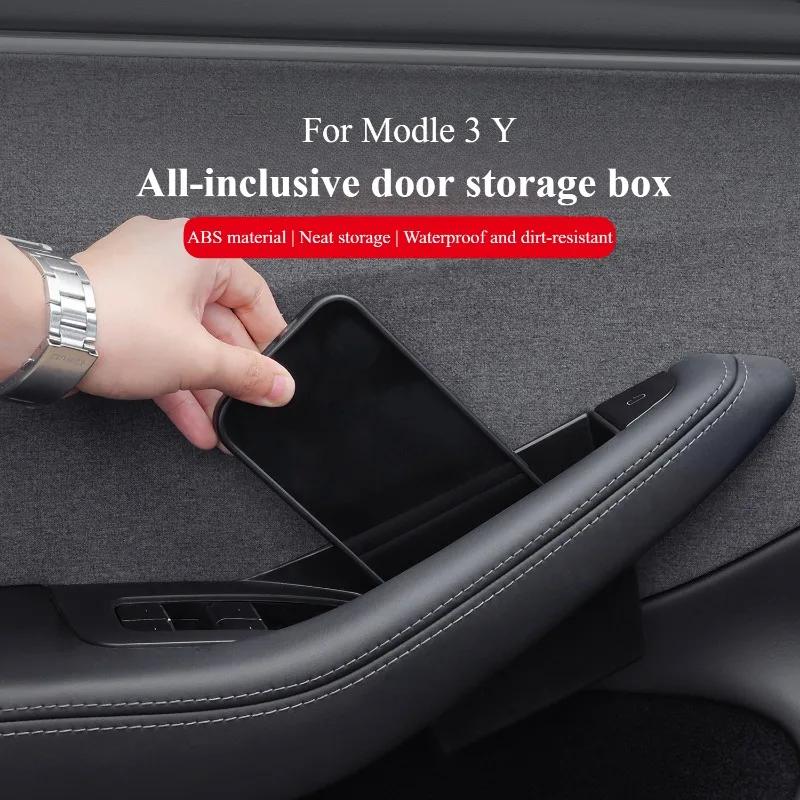 4Pcs Door Handle Storage Box Side Door Box Four-door Inner Handle Decor for Tesla Model Y/Highland Model 3 Car Accessories
