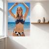 Sexy Blonde Woman Beach Bikini Tin Sign - Gray Strapless Knot Top Black Cow - Print Bottoms, Vintage Metal Wall Decor for Bar Pu