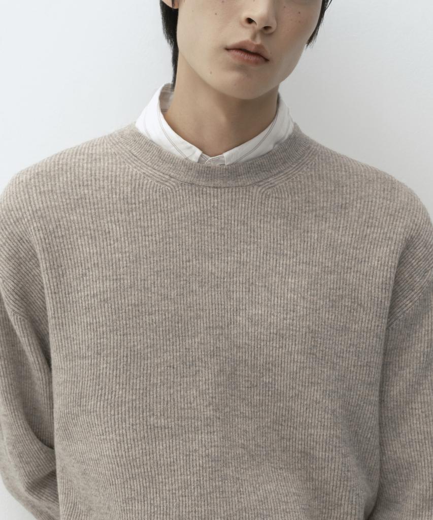 MUSINSA STANDARD [Victoria Wool] Minimal Ribbed Crew Neck Knit [Oatmeal]