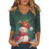 Ladies' Christmas Printed Fashionable Casual Seven Quarter Sleeved V-neck Top