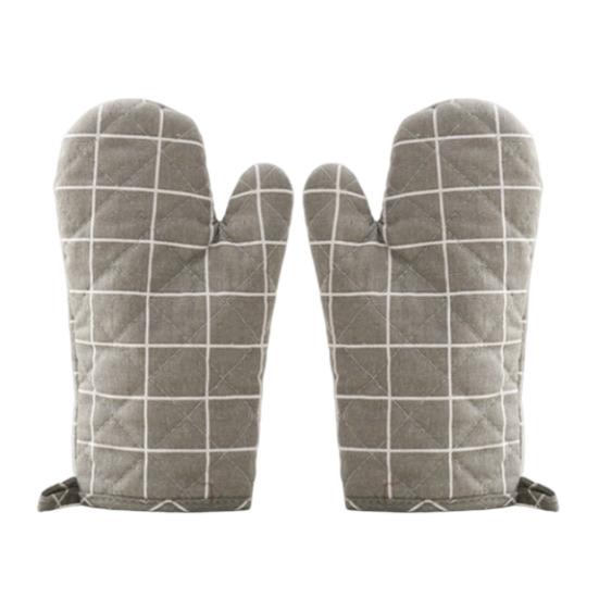 2Pcs Heat Resistant Oven Gloves Thick Cotton Mitts for Baking Grilling Microwave Non-Slip Kitchen Gloves for Hot Pots Cast Iron