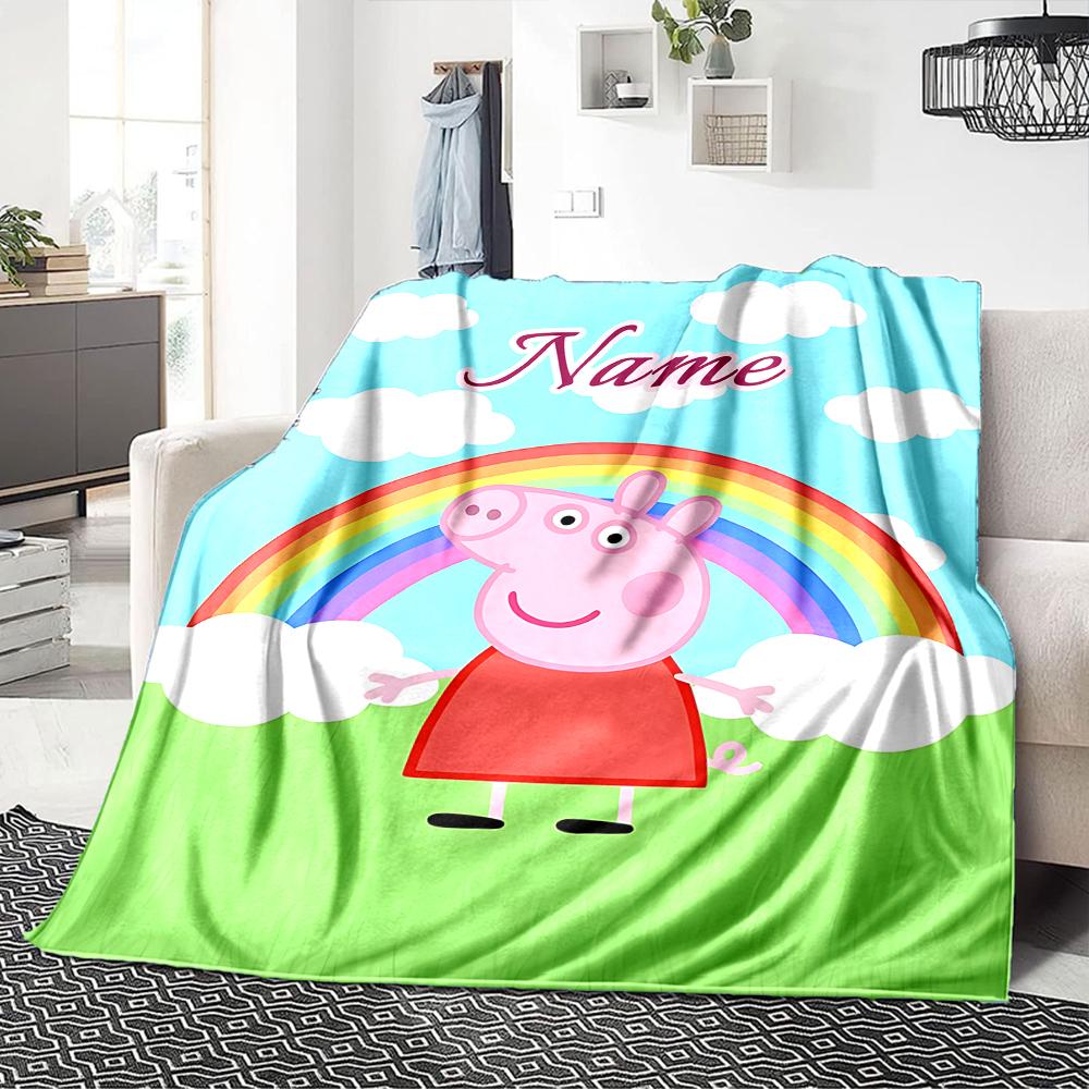 Custom Name Peppa Pig Family Adventure Party Blanket For Couch Bed Plush Cozy Fuzzy Blanket Super Soft Warm Blankets For Fall And Winter 0916108