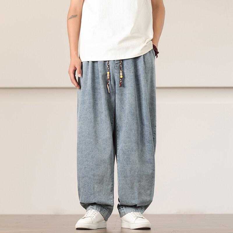 

Мужские винтажные джинсы из денима на весну 2025 года, мужские брюки с широкими штанинами в корейском стиле, мужские повседневные прямые брюки в стиле хай-стрит, синие джинсы Y2K XL синий