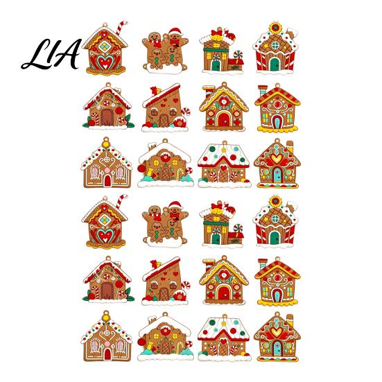 Decorative Cookie Style Tree Hanging 12/16/24PCS Wooden Christmas Ornaments, Gingerbread Man & House Decorations, Lightweight Xmas Charms Ornaments