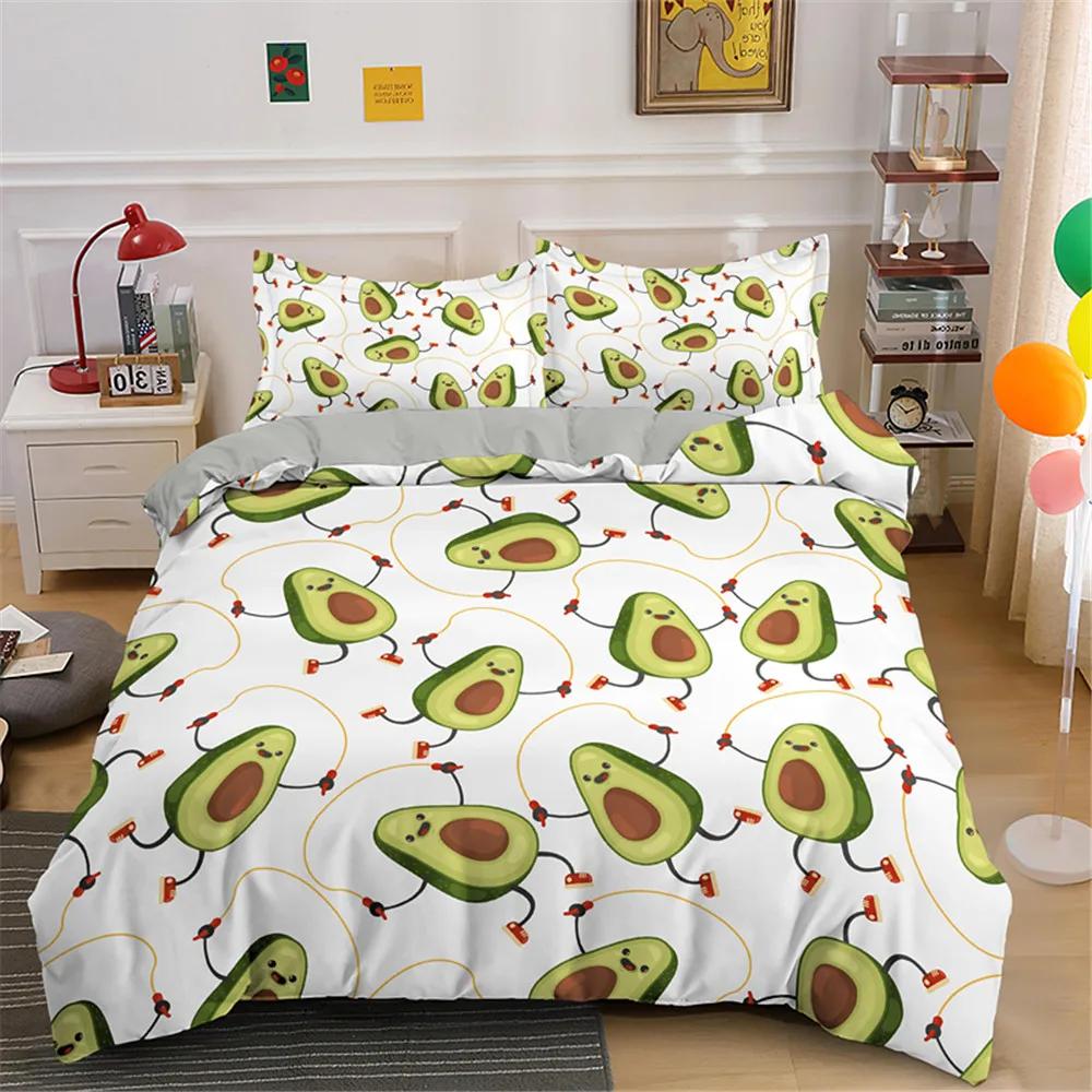 Lustige Avocado Bettwäsche-Sets Cartoon Niedliche Mädchen Jungen Teenager Polyester Bettwäsche-Sets Einzel Doppel Queen King Size Bettbezüge