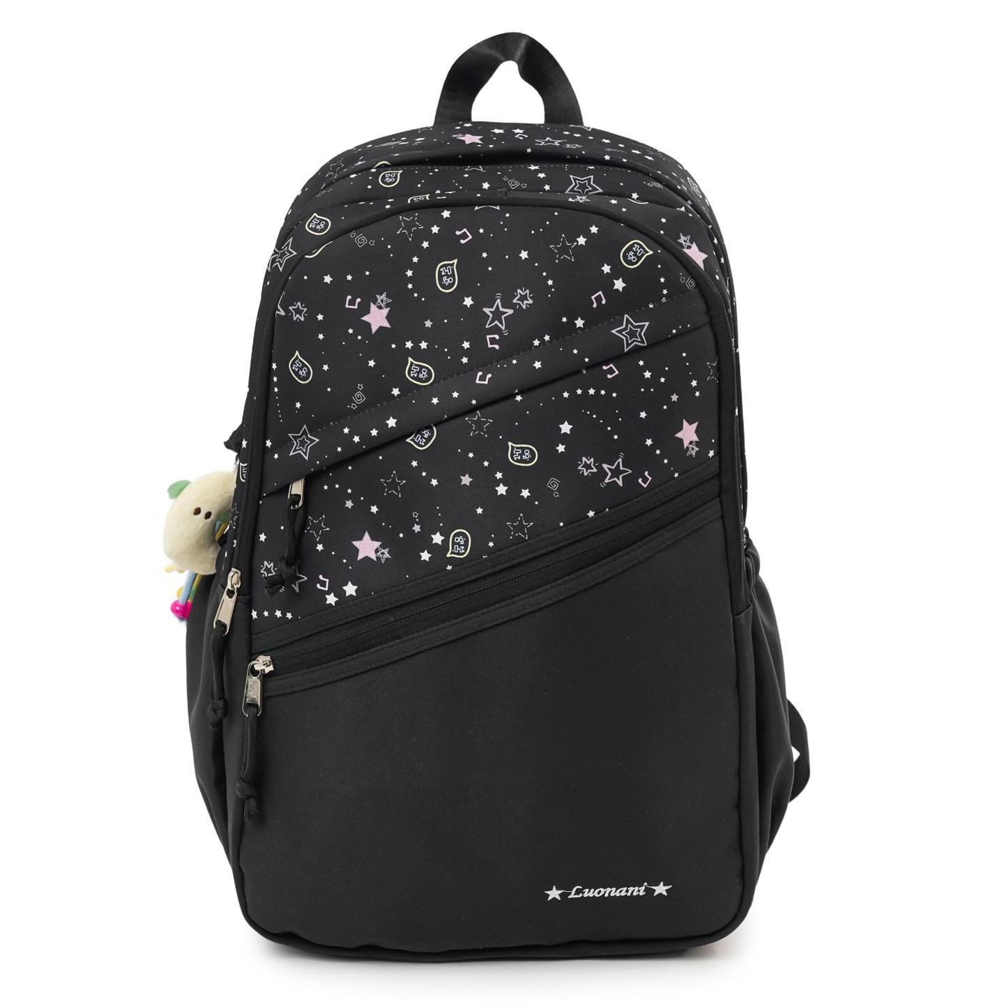 

Star Print Backpack for Women and Girls Fashion School Travel Daypack with Multiple Pockets чёрный