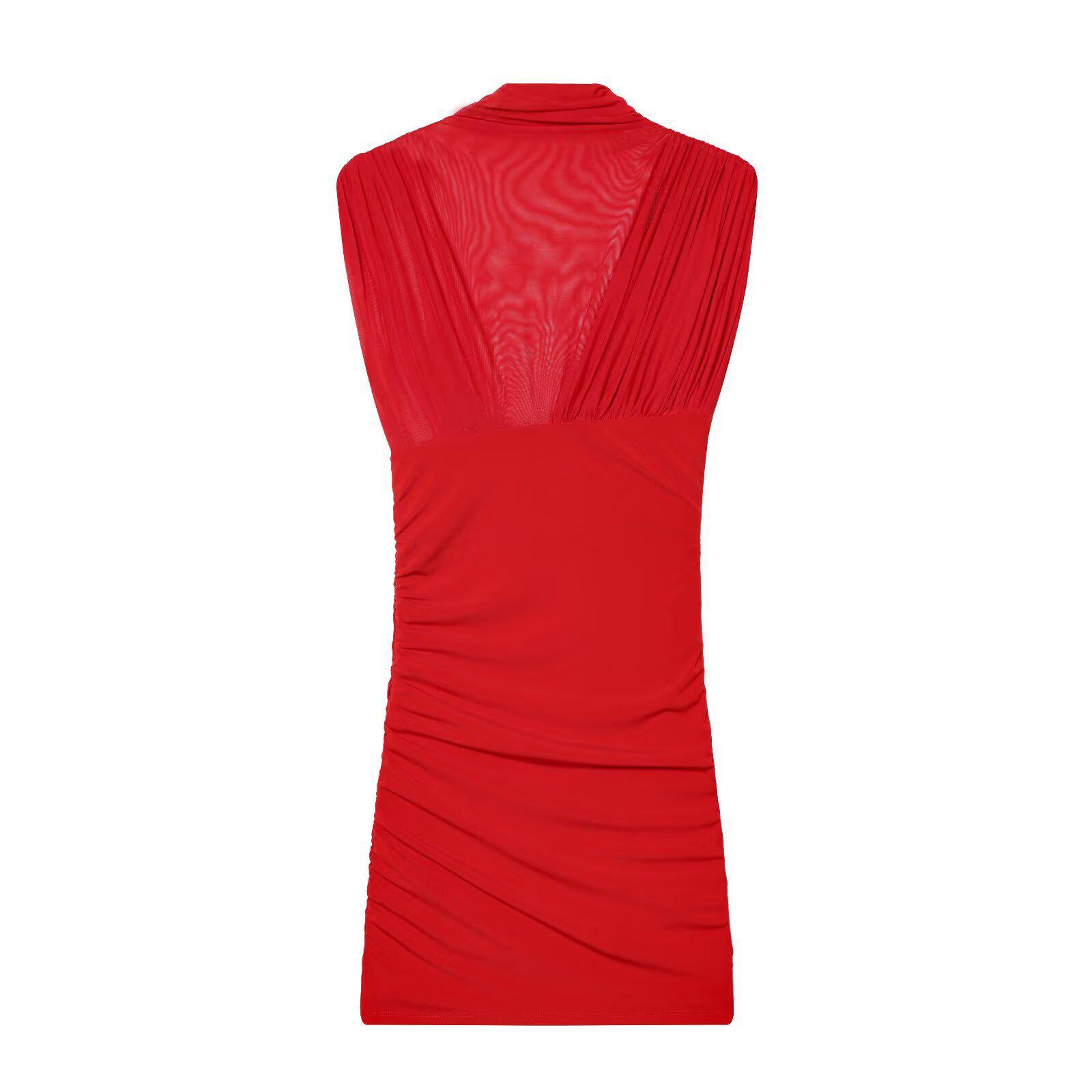 European American Women s Fashion Mesh Patchwork Short Dress Extra Small красный