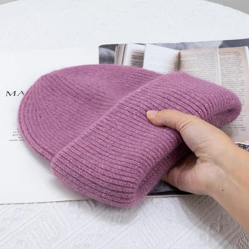 Japanese High-End Women's Rabbit Fur Knitted Beanie - Trendy Autumn/Winter Warm Hat
