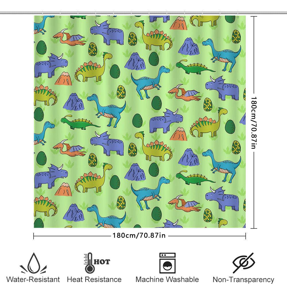 Colorful Dinosaur Print Shower Curtain For Kids Bathroom Decor Waterproof Fabric Home Supplies