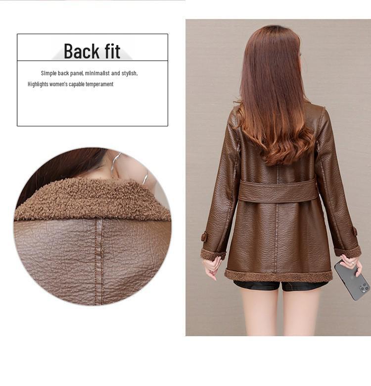 Oboustranná bunda z PU kůže s podšívkou z umělé kožešiny a kapsami - Dámská módní ležérní svrchní oděv