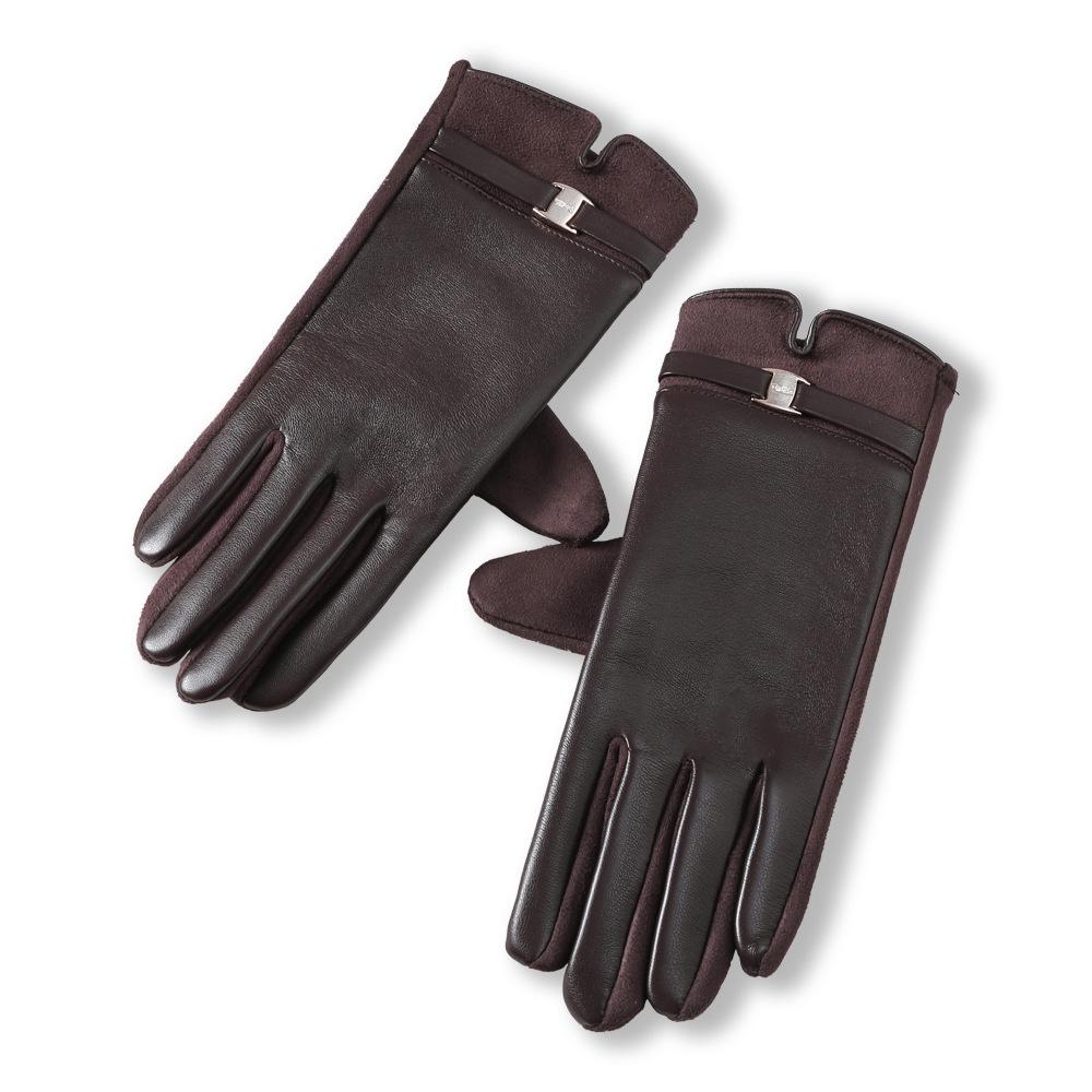 Women's Cute Windproof PU Leather Gloves: Winter Cycling, Driving & Touchscreen Compatible with Thick Velvet Lining