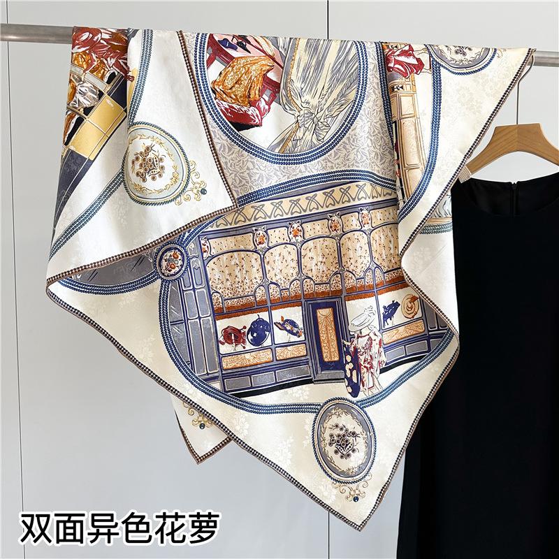 Heavy silk scarf women's spring new double-sided heterochrome flower dill 111cm large square scarf mulberry silk scarf shawl