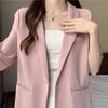 Damen Sommer Chic Ein-Knopf Reverskragen Oberbekleidung Weiß Kurzarm Blazer Jacke Damen Locker Büro Anzug Mantel