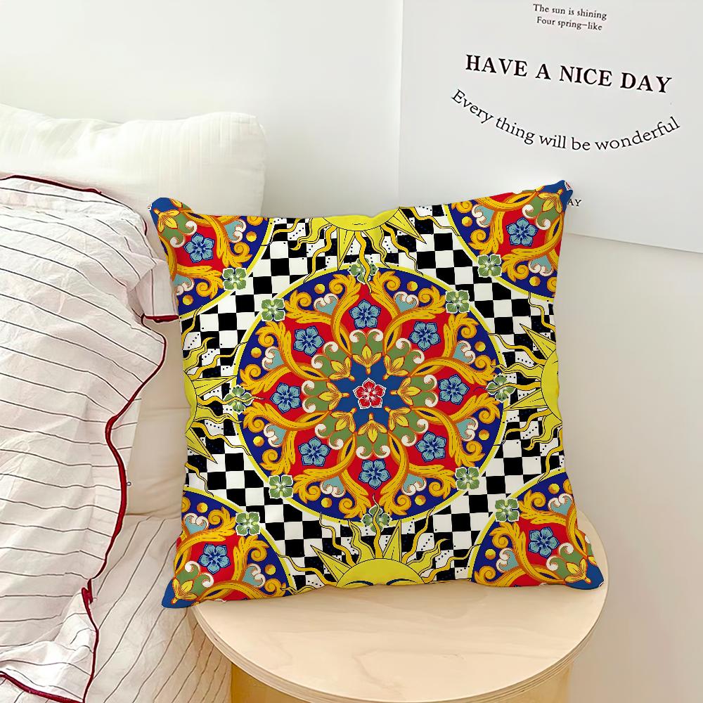 Mode Retro Karomuster Sonne Geometrie Kunst Bequemer weicher Kissenbezug für Sofa Wohnzimmer Heimbüro Deko Schutzhüllen