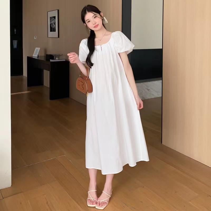 Women Summer White Short Sleeves Cotton Nightwear Simple Round Neck Mid-Calf Loose Nightdress Casual Plus Size Nightgowns New