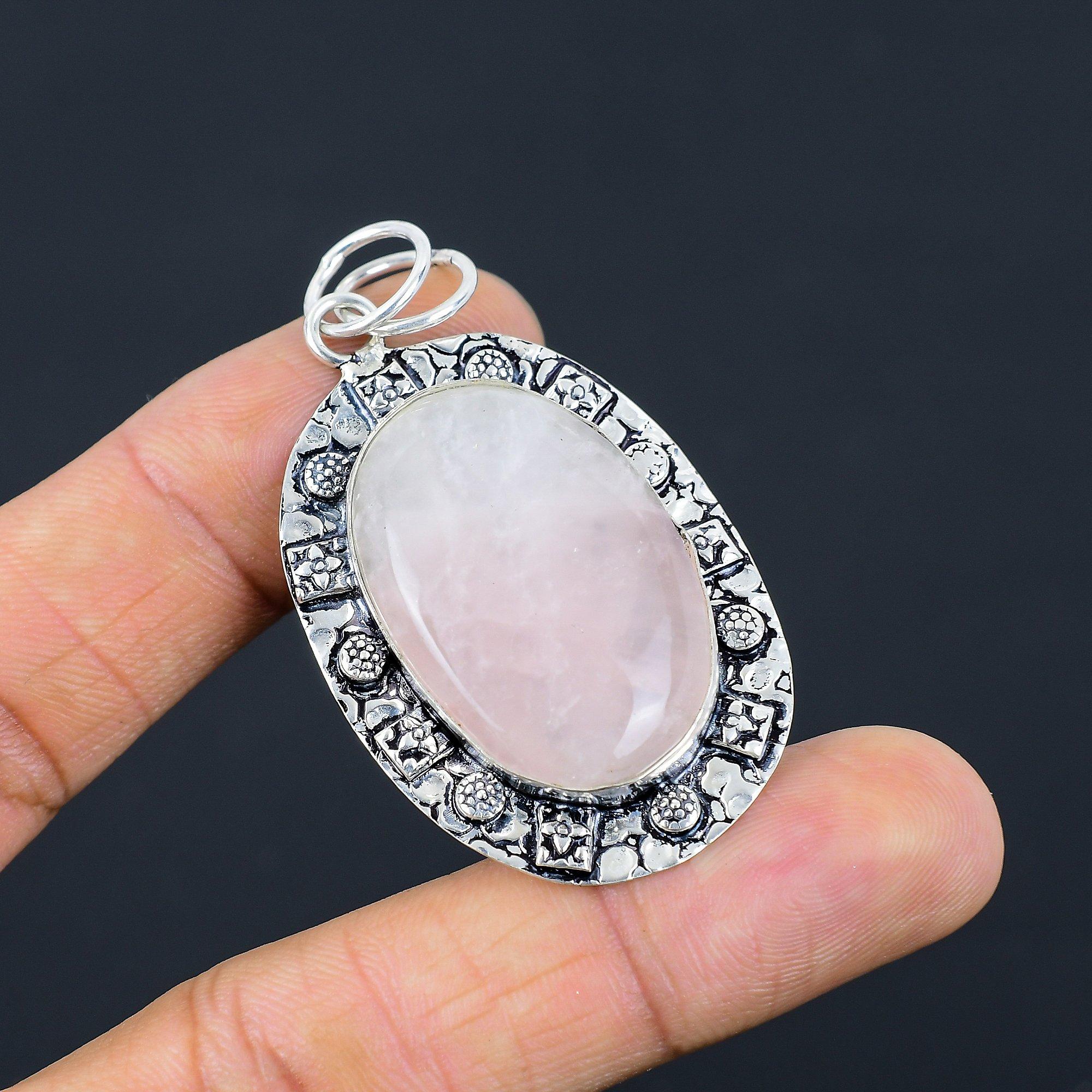 Daughters Day Sale Sterling Silver Natural Rose Quartz Bezel New Pendant Jewelry
