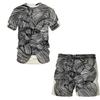 Summer fashion men's suit Abstract art pattern 3D T-shirt printed Lapel short sleeve shirt beach shorts Hawaiian men's suit 2pcs