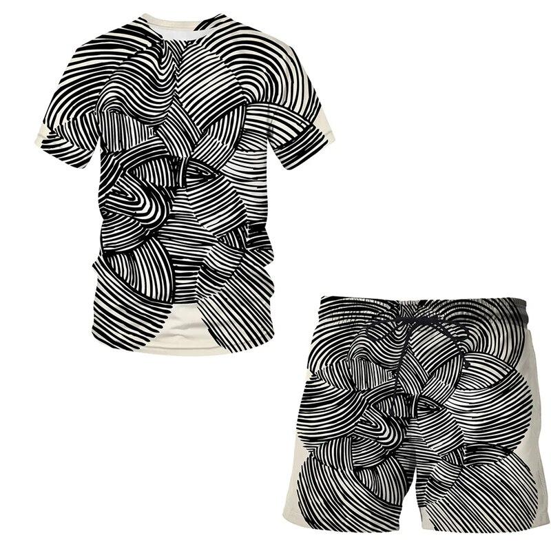 Summer fashion men's suit Abstract art pattern 3D T-shirt printed Lapel short sleeve shirt beach shorts Hawaiian men's suit 2pcs