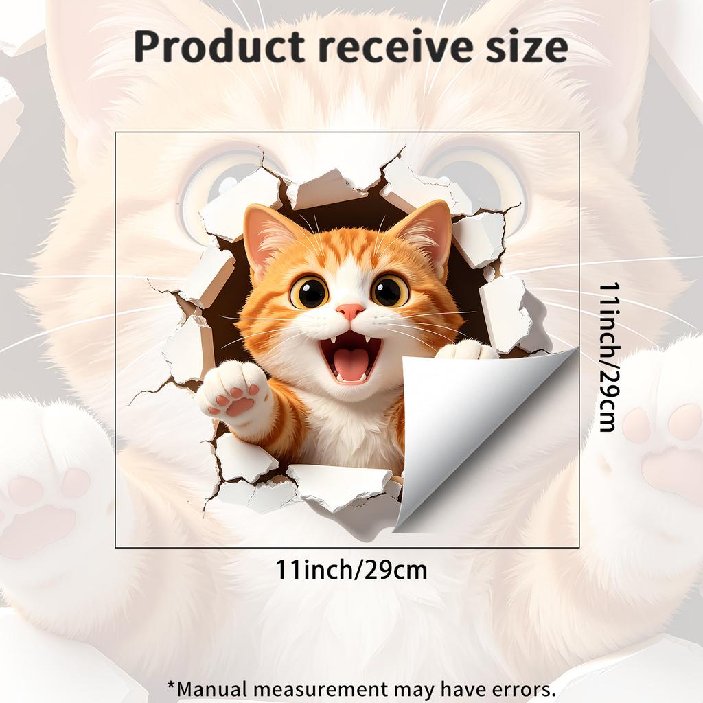 Cute Orange Cat Breaking Through Wall Self Adhesive Toilet Tank Sticker Waterproof