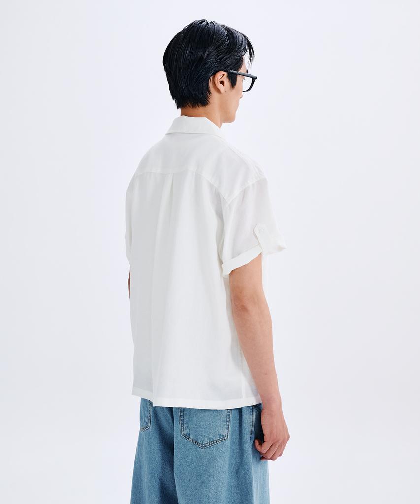TAKEASY Linen-Like Roll-Up Half Shirt (White)