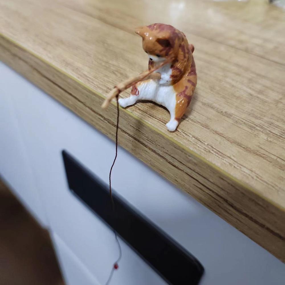 Fish Landscaping Cartoon Cat Statue Cute Fishing Cat Figure Cute Cat Landscaping Decor Home Car Interior Decoration