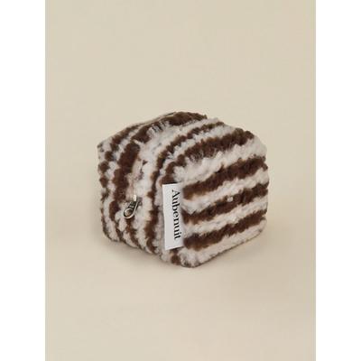 Aube Nuit Obnuit Wool Cube Pouch Keyring Stripe_Brown S (Keyring Can Be Added)