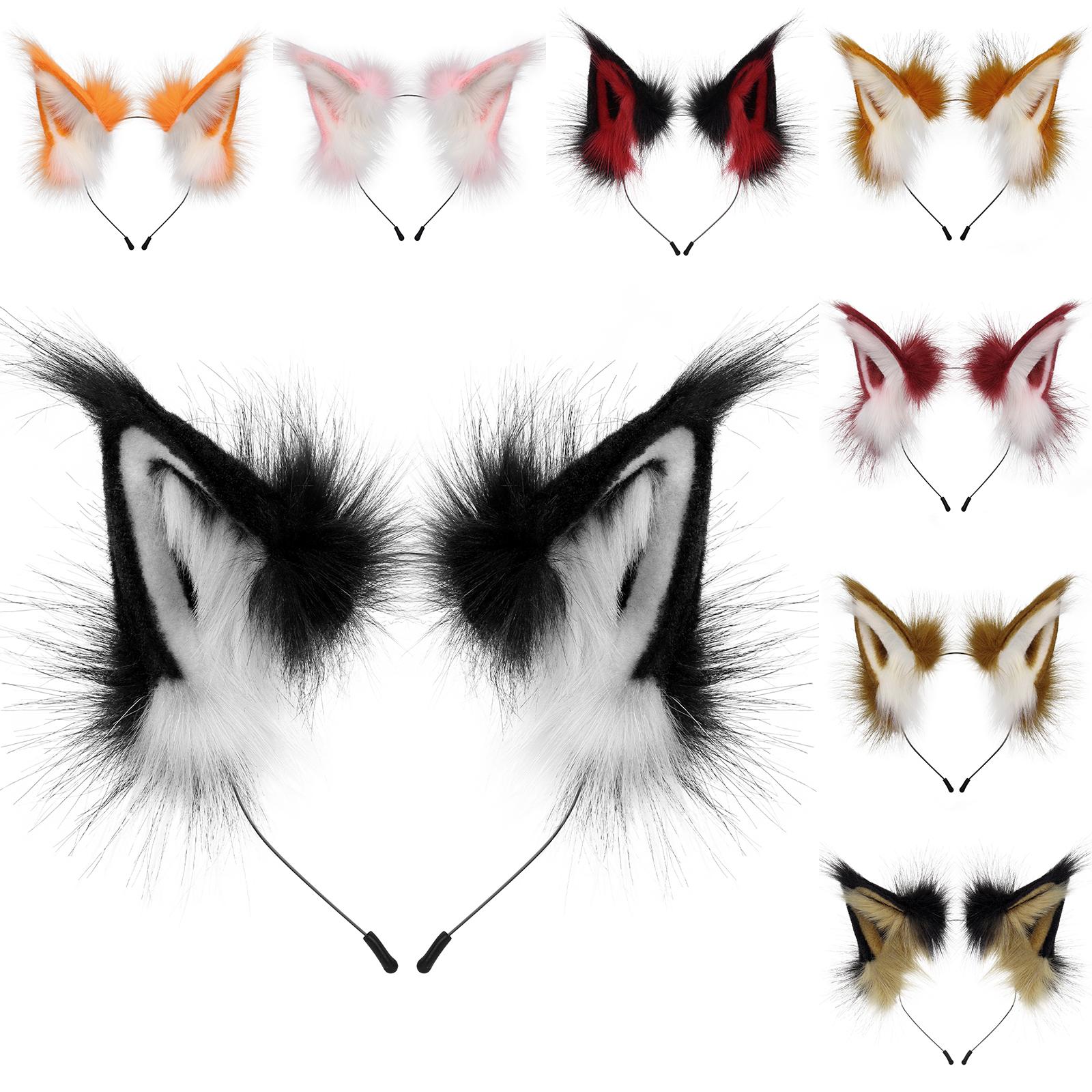 Yiran Sexy Lingerie Unisex Kids Animal Faux Fur Fox Wolf Ear Headband Furry Handmade Hairband Headwear Costume Cosplay Accessories