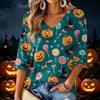 Women's V-Neck Halloween Print Lightweight Blouse for Spring and Summer