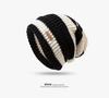 Women's Striped Wool Beanie - Oversized, Warm, Versatile Knitted Hat for Autumn and Winter