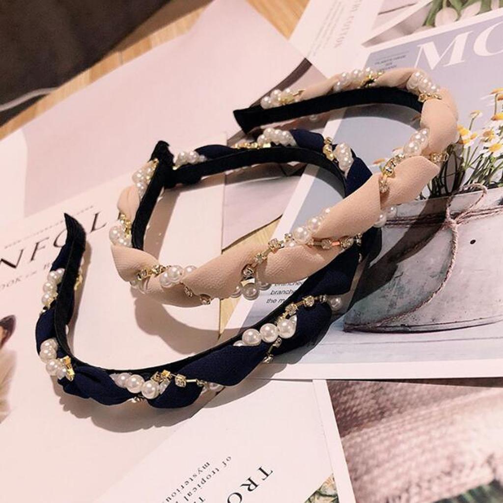 PROLY New Fashion Women Hairband Fresh Rhinestone Pearls Headband Classic Braided Headwear Adult Hair Accessories