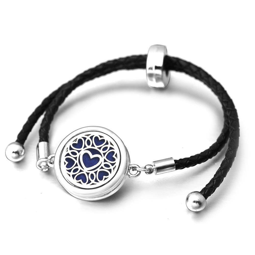 Engel Flügel Herzförmiger Edelstahl Aromatherapie Armreif Verstellbares Leder Schnallenarmband Damen Diffusor Medaillon Schmuck