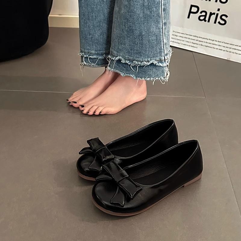 48 Hours Delivery, New Korean Version of Gentle Temperament, Round Head, Light Mouth Bow, Versatile Four-season Single Shoes, Flat Women's Shoes