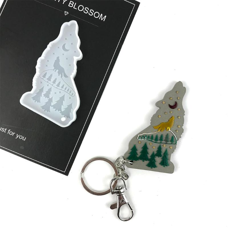 Shiny Wolf Keychain Epoxy Resin Mold Necklace Pendant Silicone Mold DIY Crafts Jewelry Decortaion Casting Mold Tool
