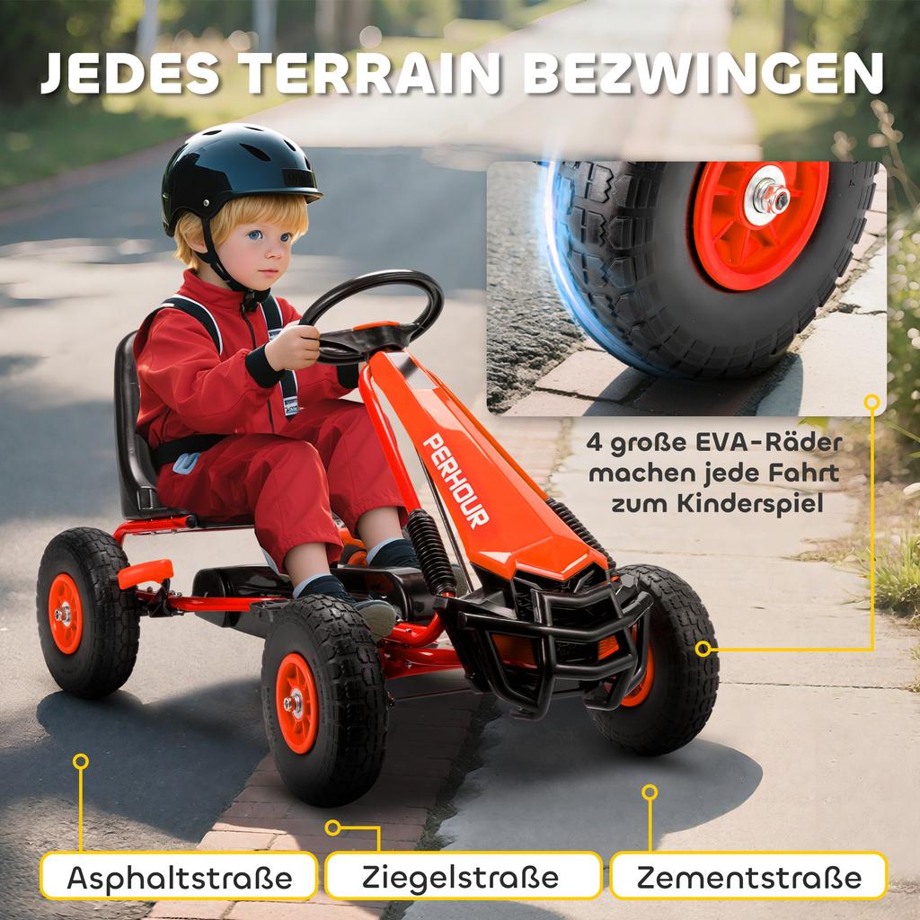 Pedal Go-kart for Children, Height-adjustable Seat, EVA Wheels, Brake, Clutch, Ages 3-8, Red
