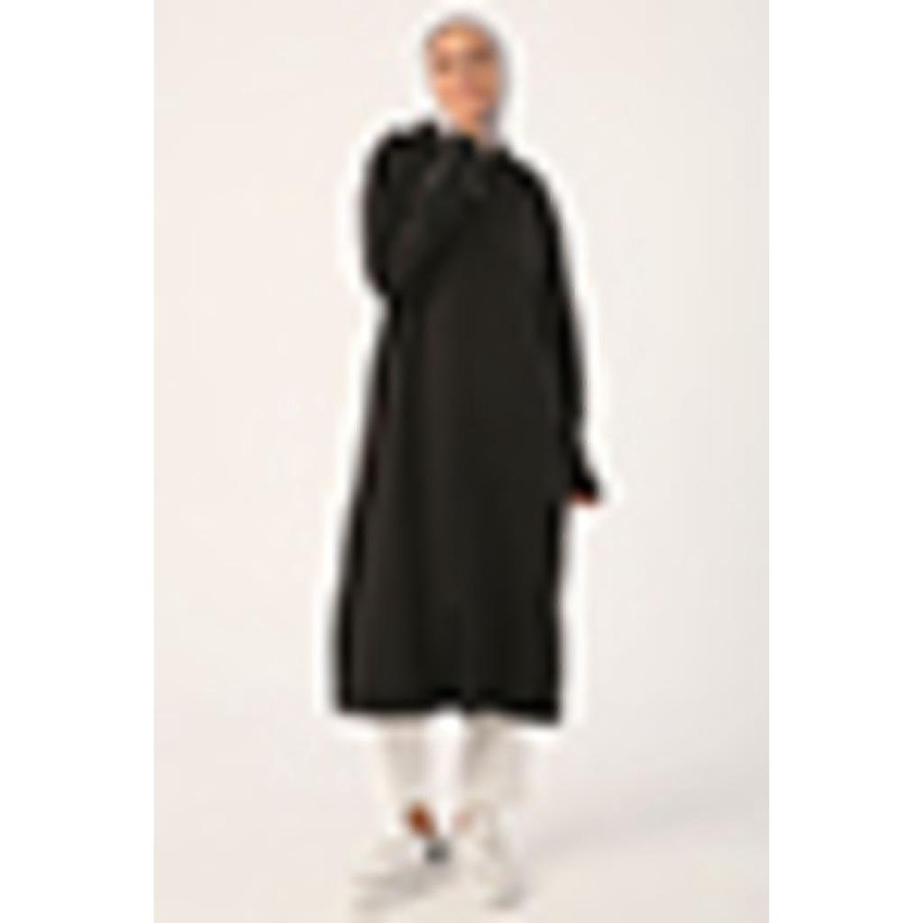 Cardigan confortabil negru cu glugă și fermoar