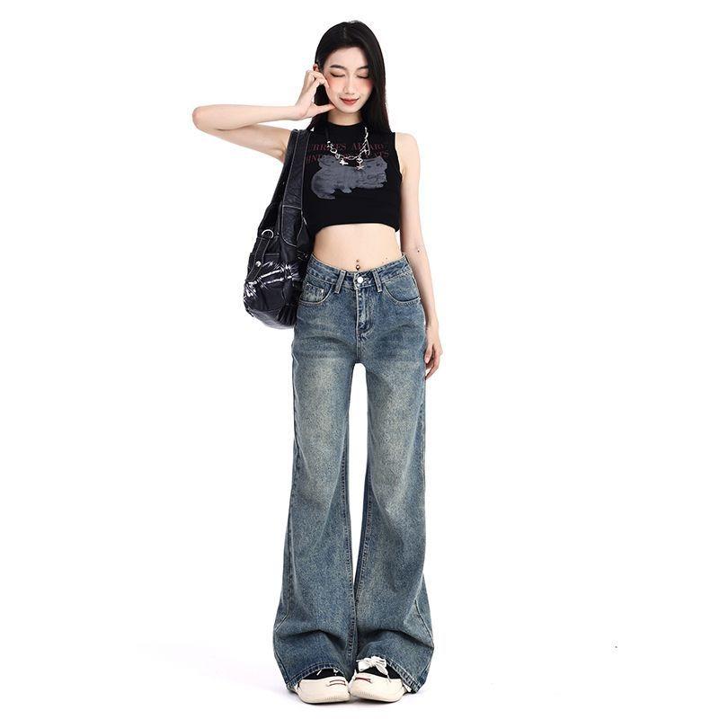 Damen Jeans Schlaghose Freizeit Schlankmachend Vintage Herbst Hohe Taille Glockenform Damen Hose Ausgestellt Y2k