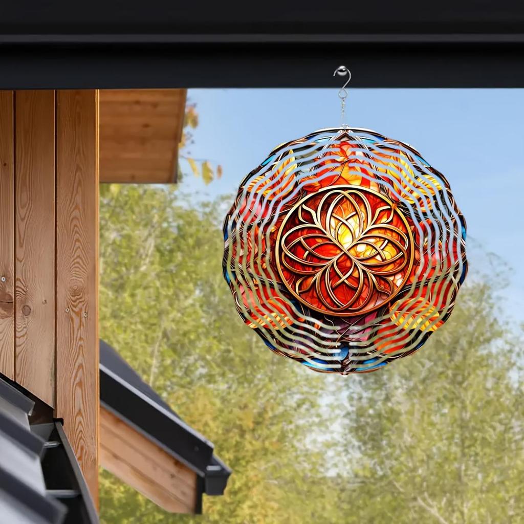 Autumn Celtic Wind Spinner 10 Inch 2D Metal Art Garden Decor Rotating Hook Vibrant Colors Geometric Pattern Indoor Outdoor Housewarming Gift