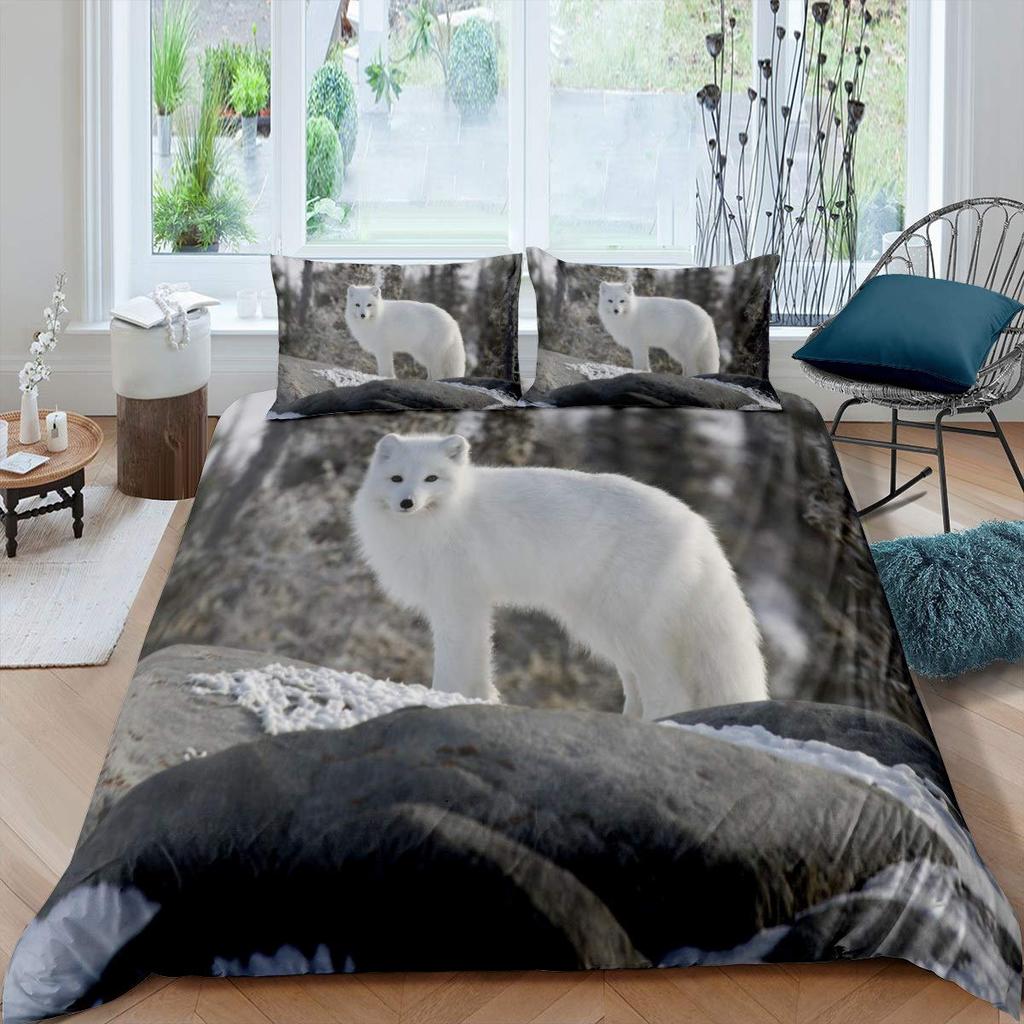 Fox Print Comforter Cover Bedding Set For Boys Girls Children 3D Animal Theme Duvet Cover Room Decor Full Size Quilt Cover 3Pcs