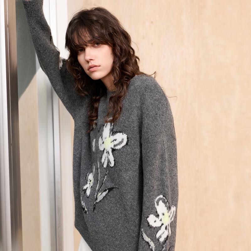 Sancai Dámský pletený pulovr s žakárovým vzorem květin na zimu 2025