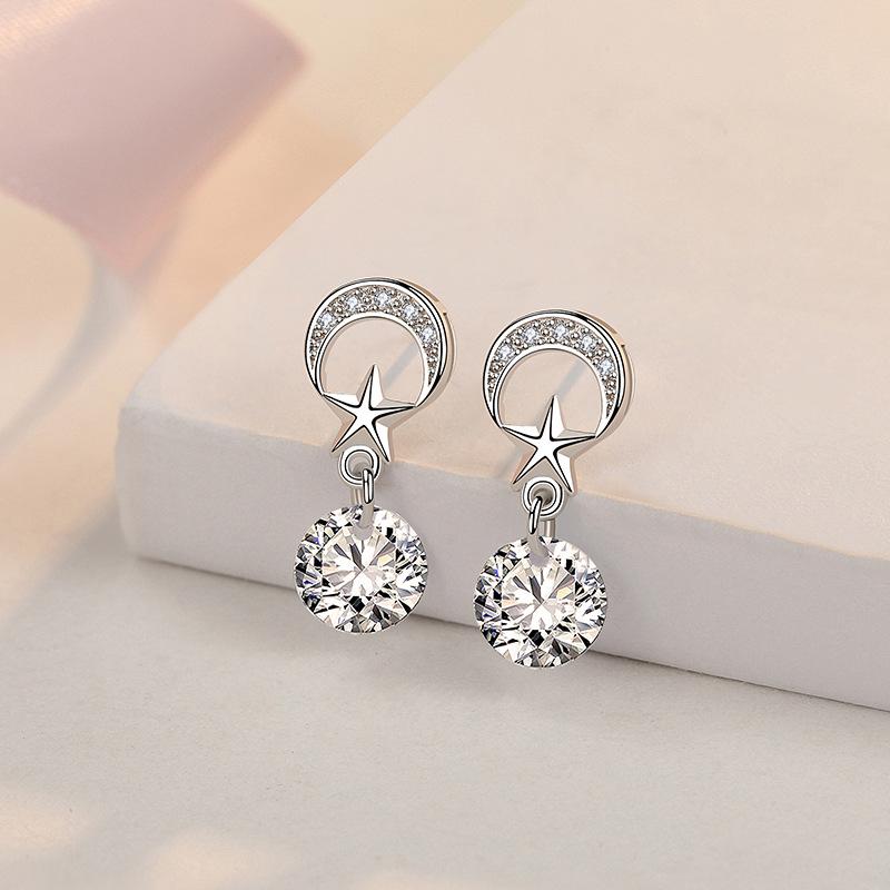 925 Sterling Silver 1 Carat Moissanite Round Earrings Engagement Wedding Daily Work Party Travel Luxurious Gift for Women