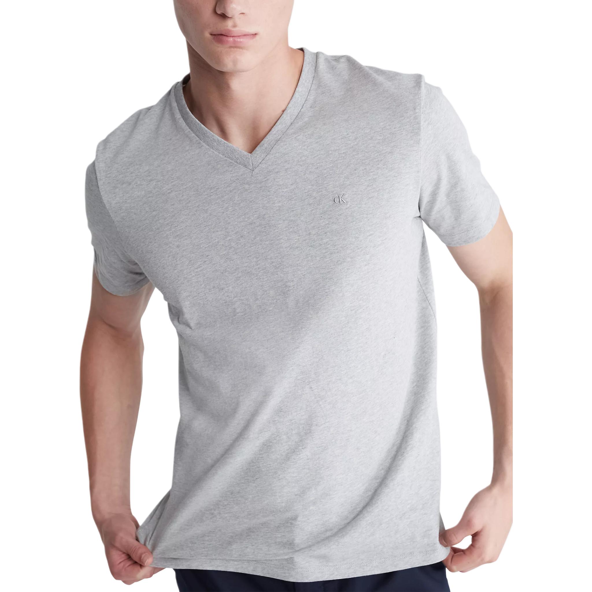 

Calvin Klein Embroidered Logo Solid V-Neck Short Sleeve T-Shirt Men Tops Gray 40HM298-031 XXL