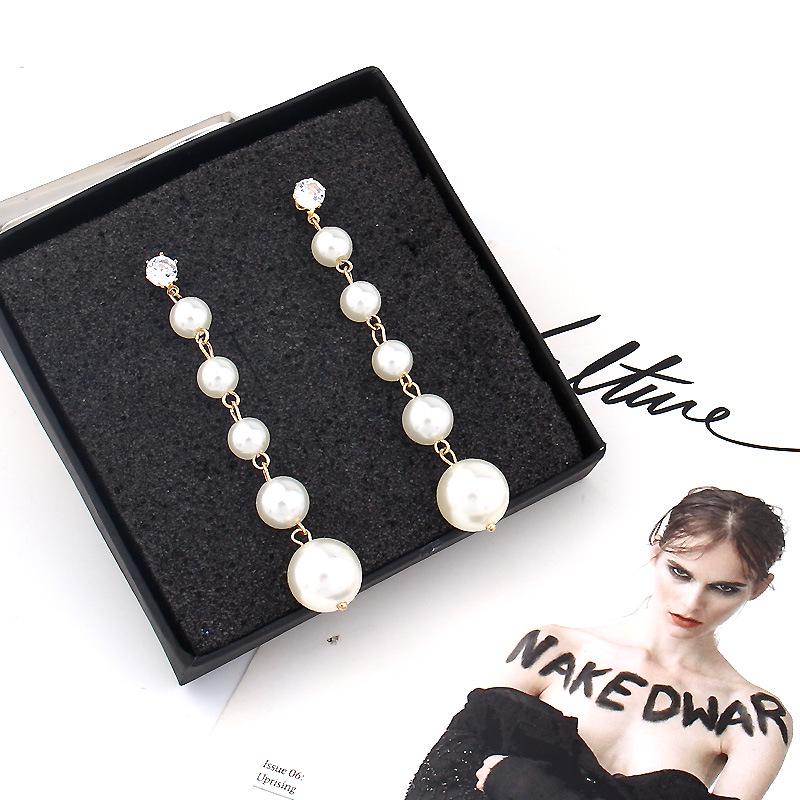 1 Pair Elegant Fashion Women Ladies Zircon Jewelry Big Pearl Long Dangle Earrings Crystal Ear Stud