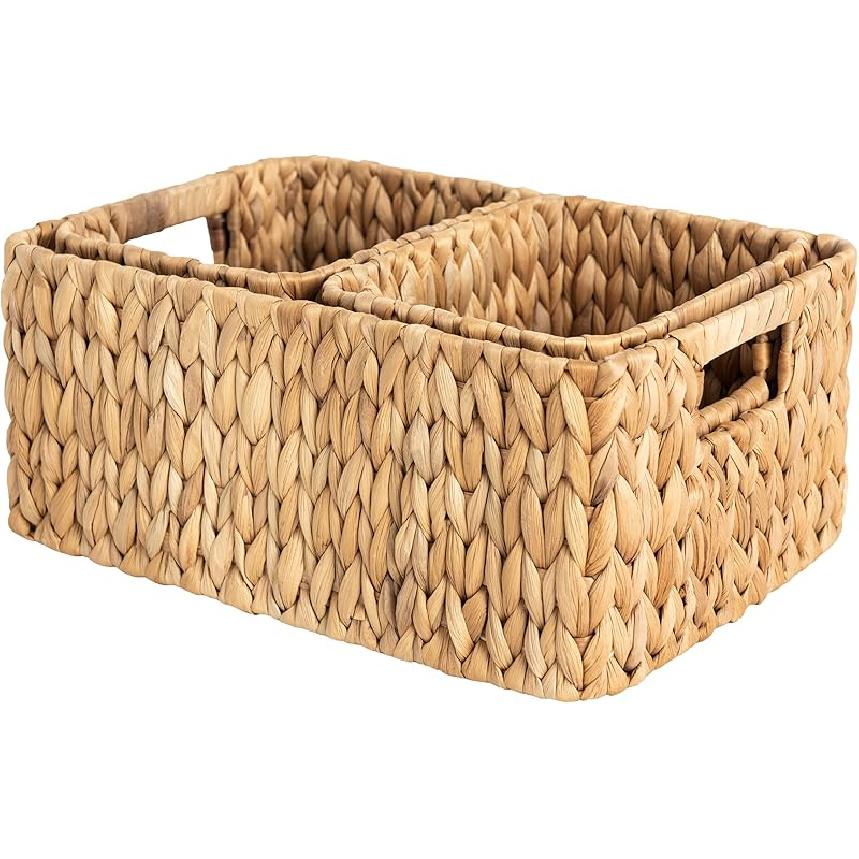 StorageWorks Wicker Storage Baskets for Shelves, Water Hyacinth Storage Baskets for Organizing, Wicker Basket for Bathroom Set of 3 (1PC Large, 2PCS