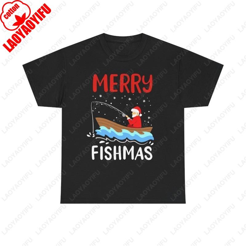 

Merry Fishing Christmas Holiday Santa Tshirt New Year Xmas Festival Clothing Men Women High Quality Cotton Camisetas Tees Gifts S