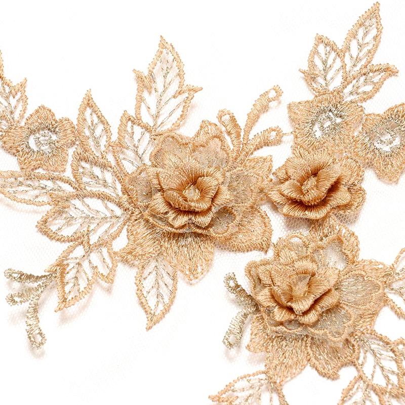 2Pcs Flower Embroidered Trim Lace Applique Fabric Craft Sewing Motif Dress Decoration Wedding Bridal DIY Patches Hollowed Out