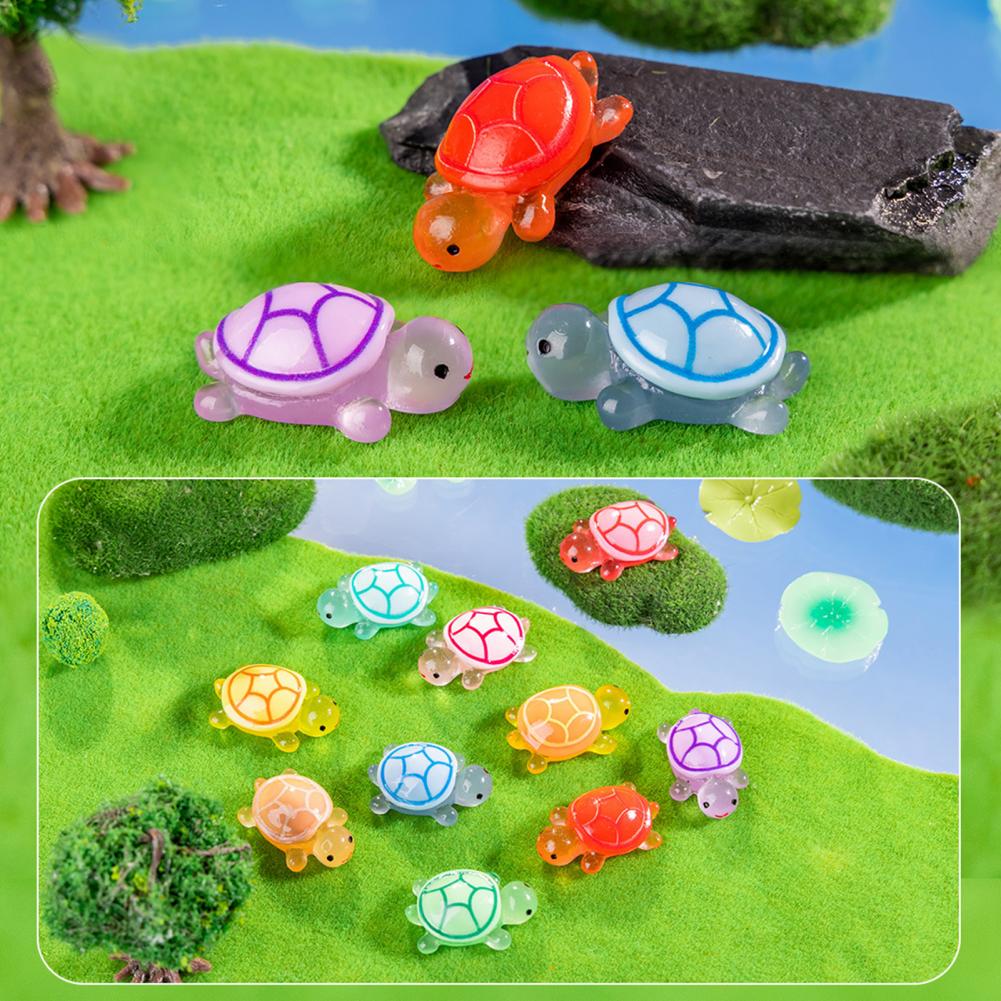 24 Pcs Mini Turtle Figurines Glow-in-the-dark Luminous Resin Turtle Ornaments DIY Craft Moss Micro-landscape Turtles For Garden